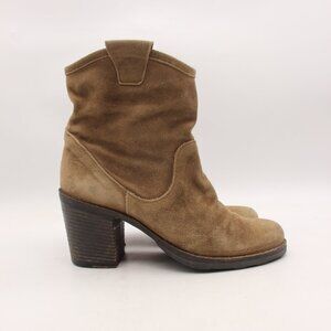 Fiorentini & Baker Tan Suede Women's EU 38 Side Zip Low Stacked Heel Ankle Boots
